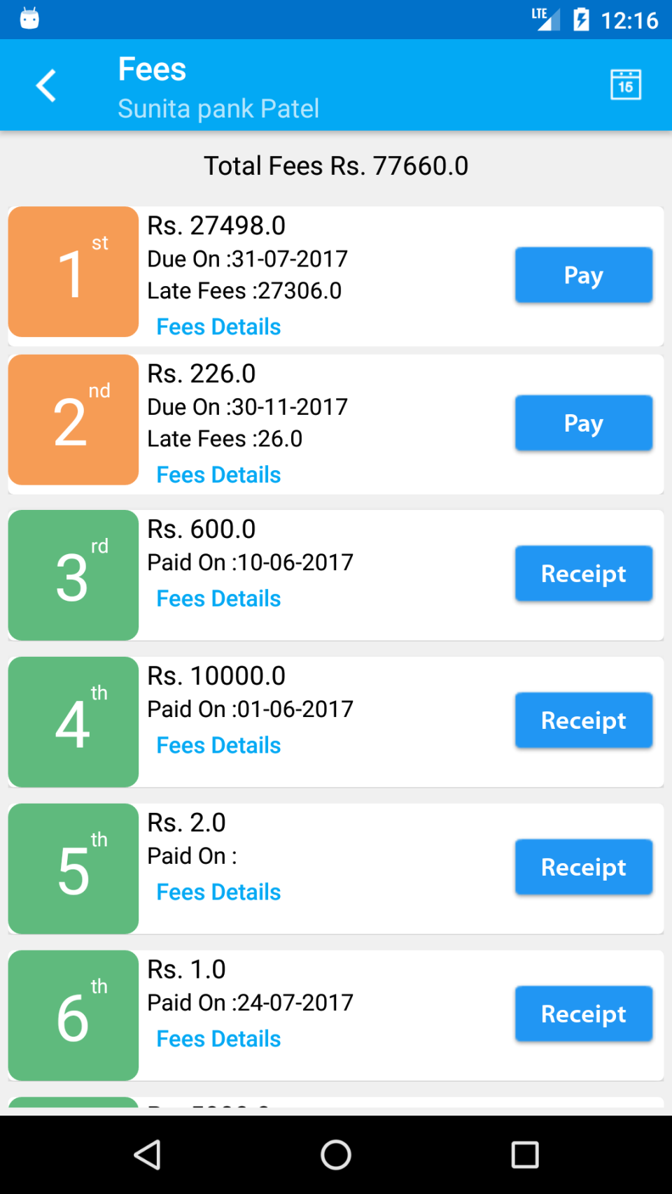 screenshot of School Diary